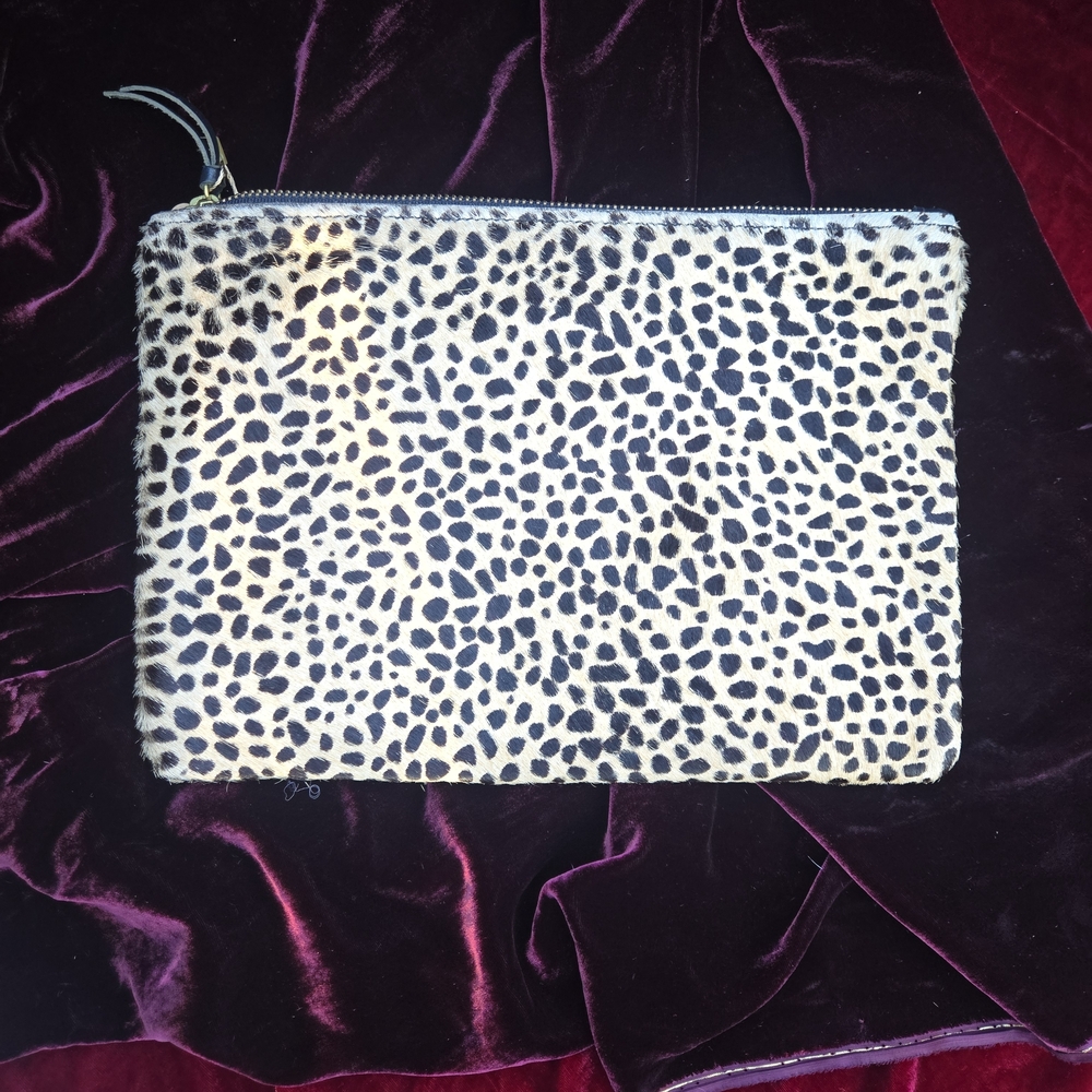 Primecut Leopard Hair-On Hide Clutch Zip Pouch Minimalist Handmade
